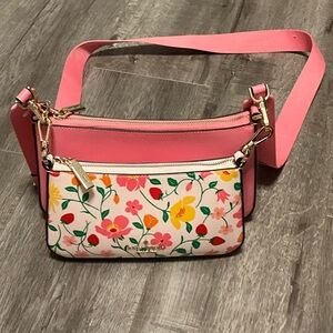 kate spade Pink Floral Double-Pouch Crossbody with Gold Hardware